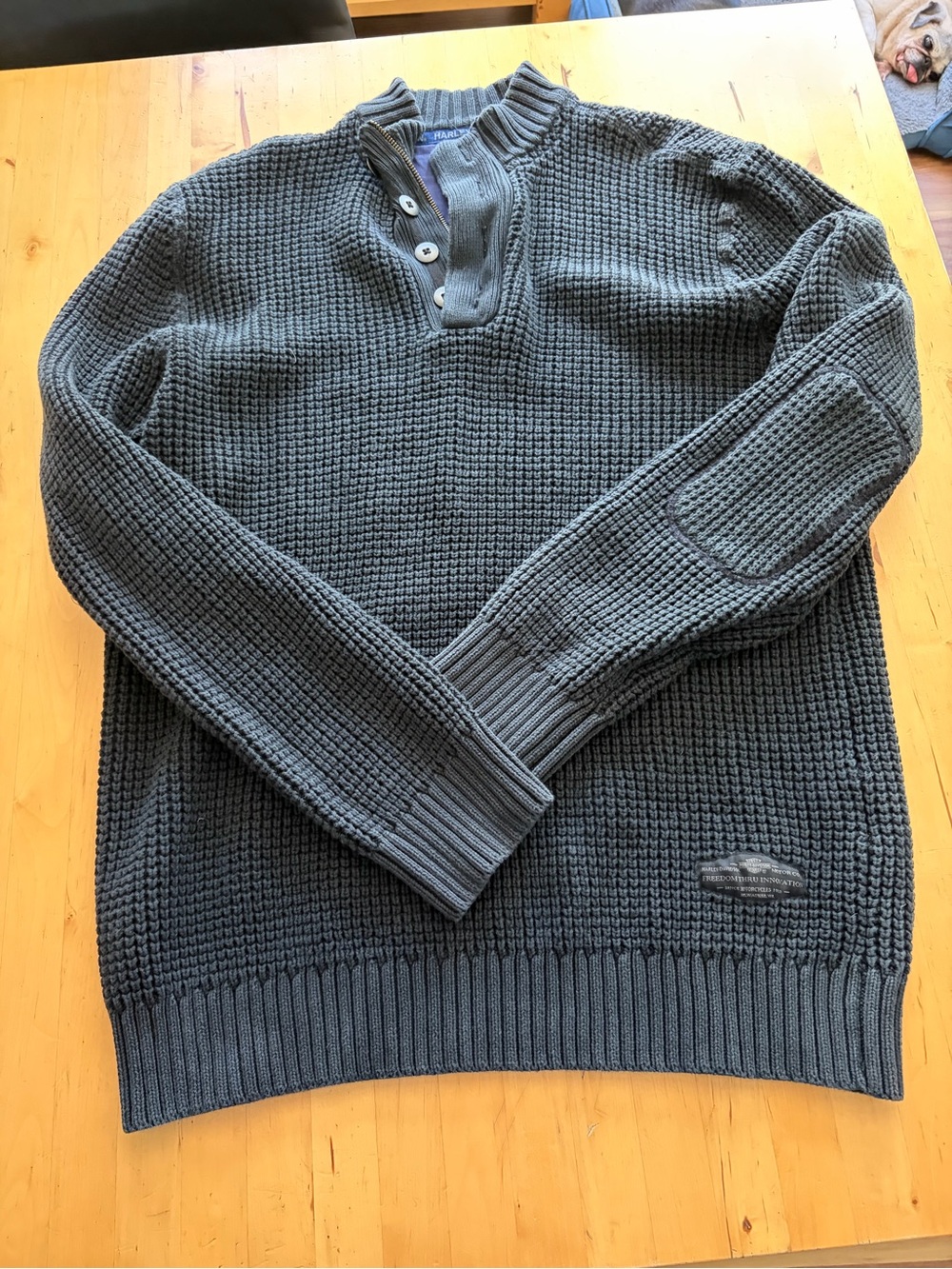 Harley-Davidson Black Waffle-Knit Quarter-Button Sweater